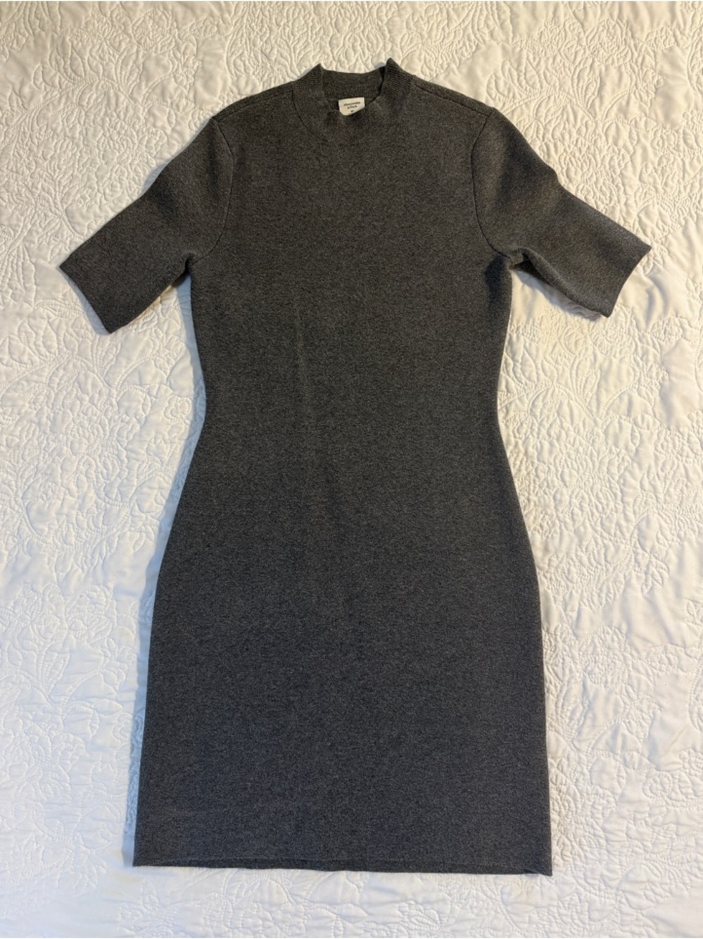 Abercrombie & Fitch Charcoal Short-Sleeve Mock Neck Midi Dress